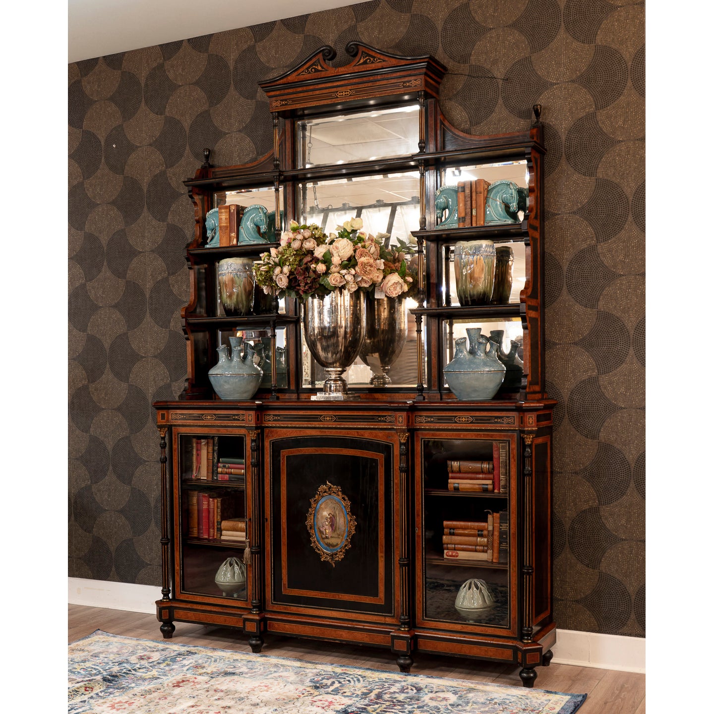 19th Century Ebonised Burr Walnut and Gilt Brass Side Cabinet