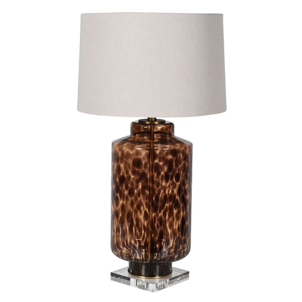 Amber Tortoise Glass Table Lamp with Linen Shade