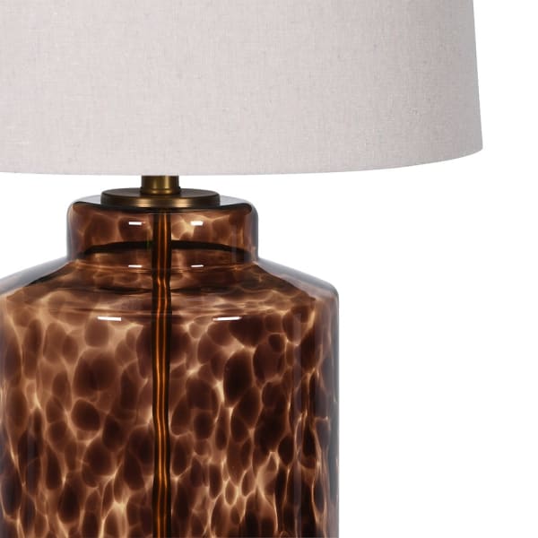 Amber Tortoise Glass Table Lamp with Linen Shade