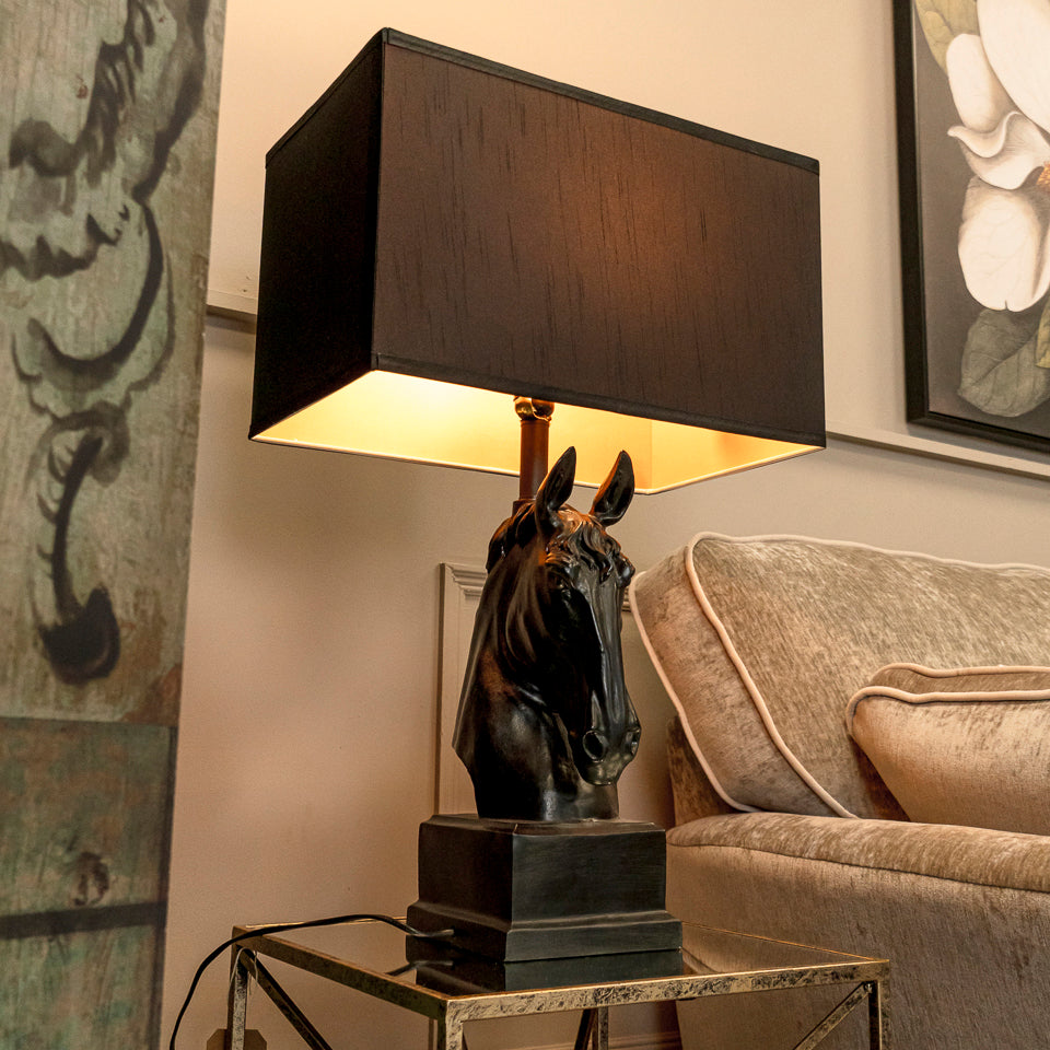 Equestrian Elegance Table Lamp with Black Shade