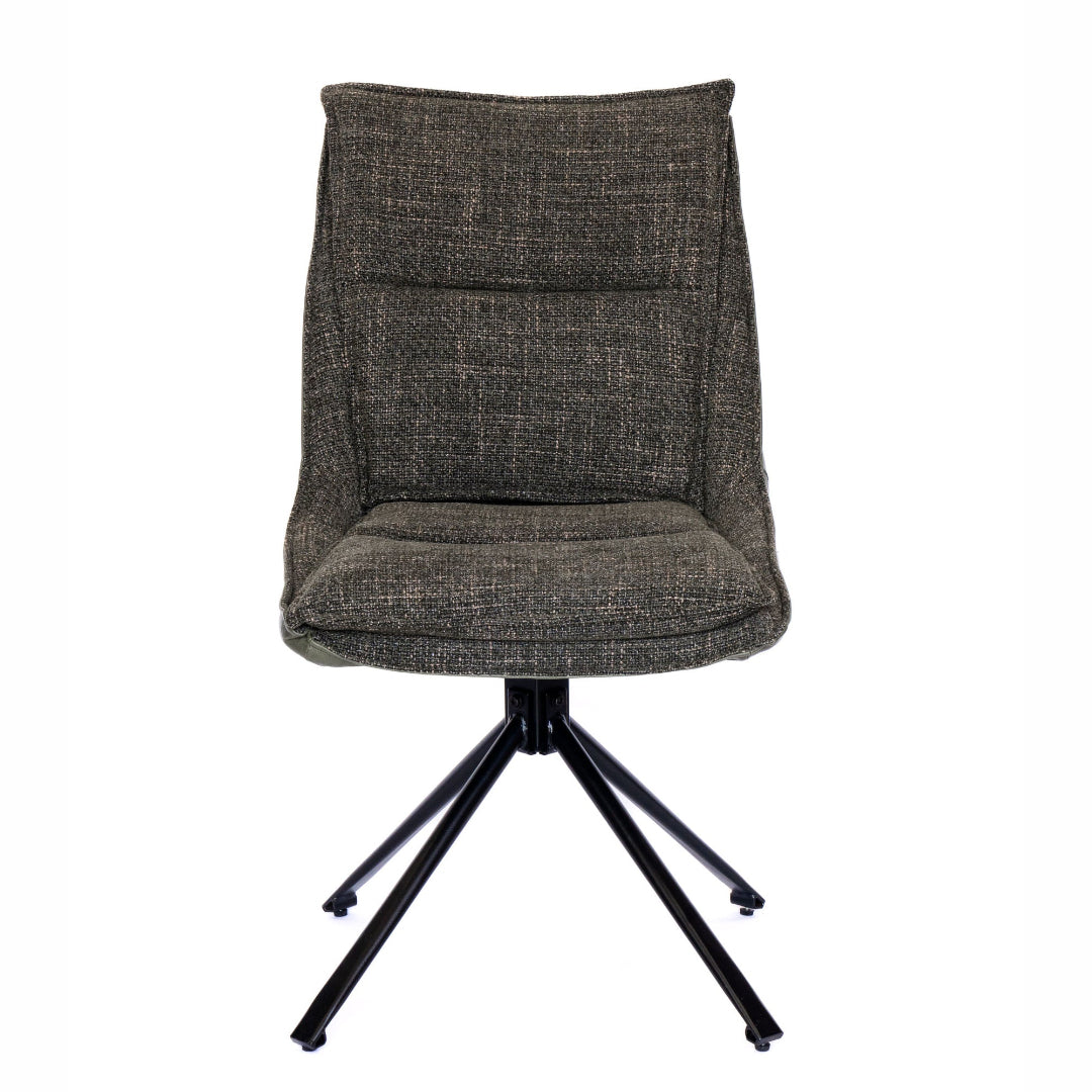 Front facing view of the daly green swivel dining chair