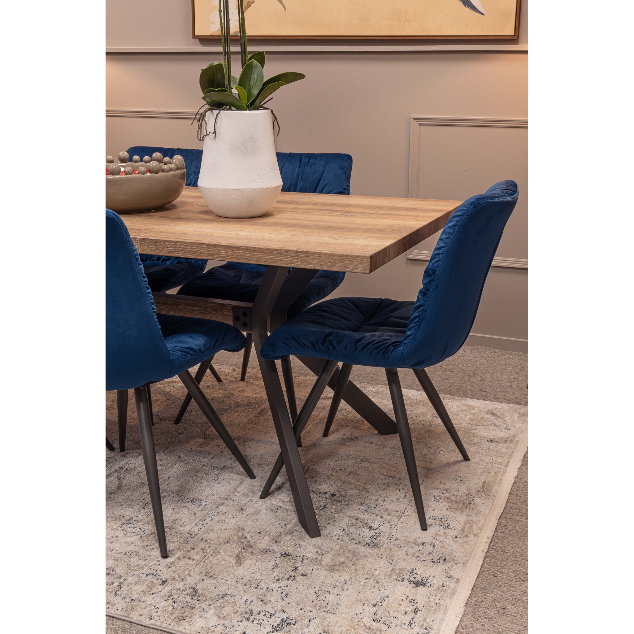 Kamala 180cm Dining Table and 6 x Anna Blue Dining Chairs - Bundle Deal