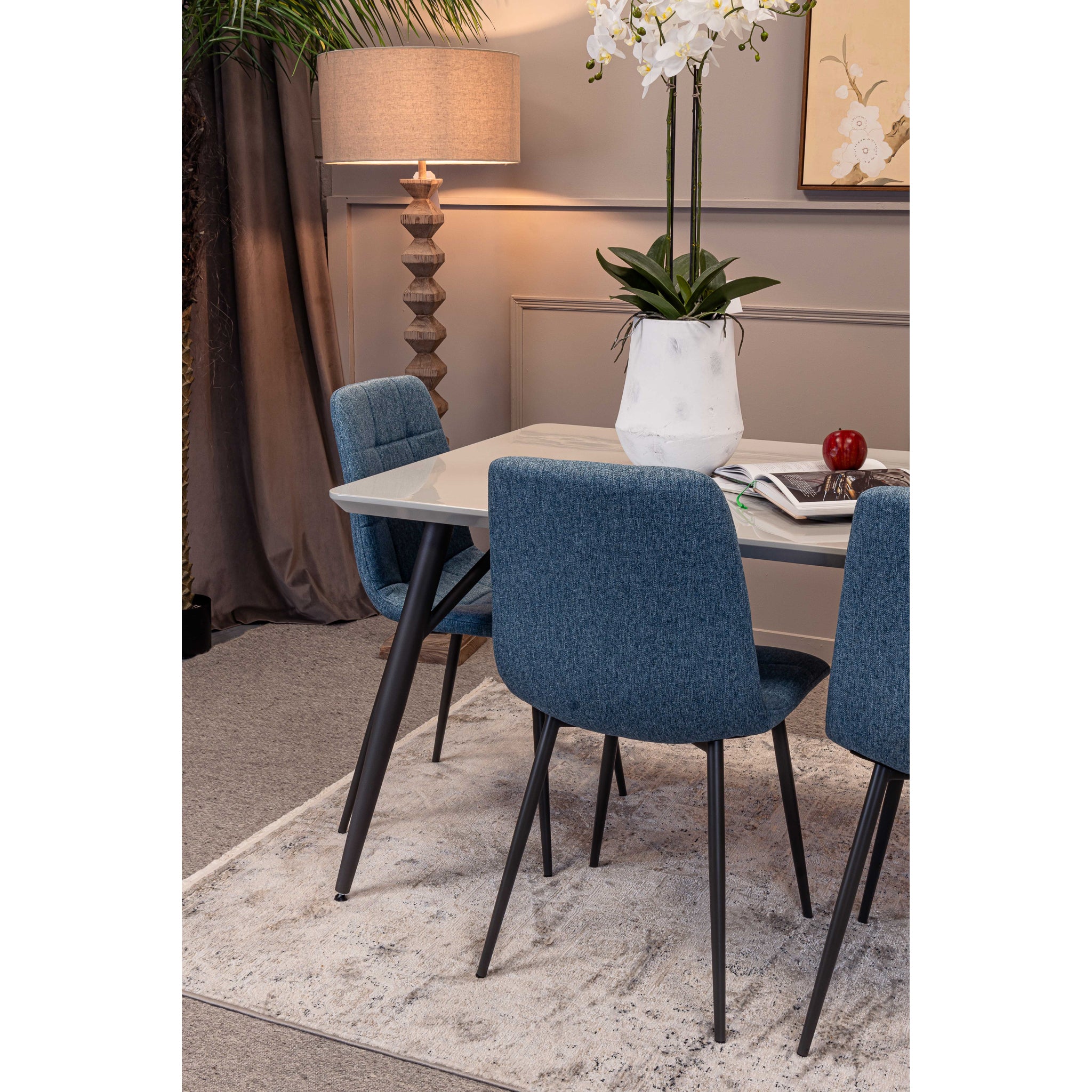 Lola 160cm Dining Table and 6 x Oslo Blue Dining Chairs - Bundle Deal