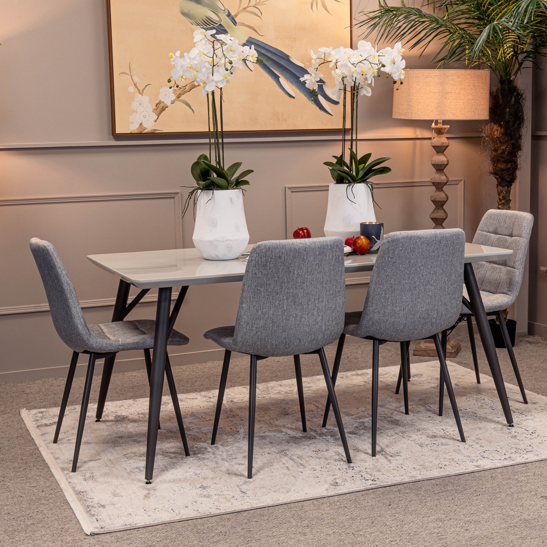 Lola 160cm Dining Table and 6 x Oslo Light Grey Dining Chairs - Bundle Deal