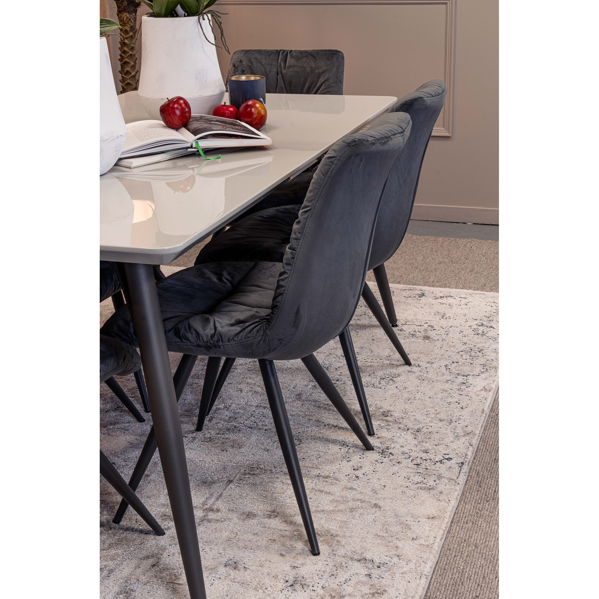 Lola 160cm Dining Table and 6 x Anna Dark Grey Dining Chairs - Bundle Deal