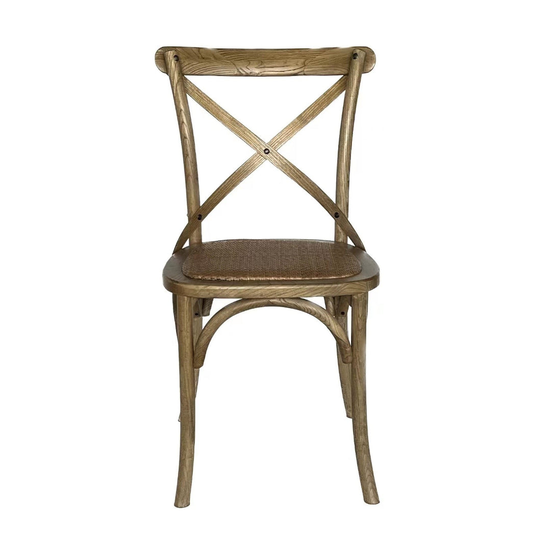 Front view of the Malta X-Back Chair in Natural Oak with a timeless cross-back design