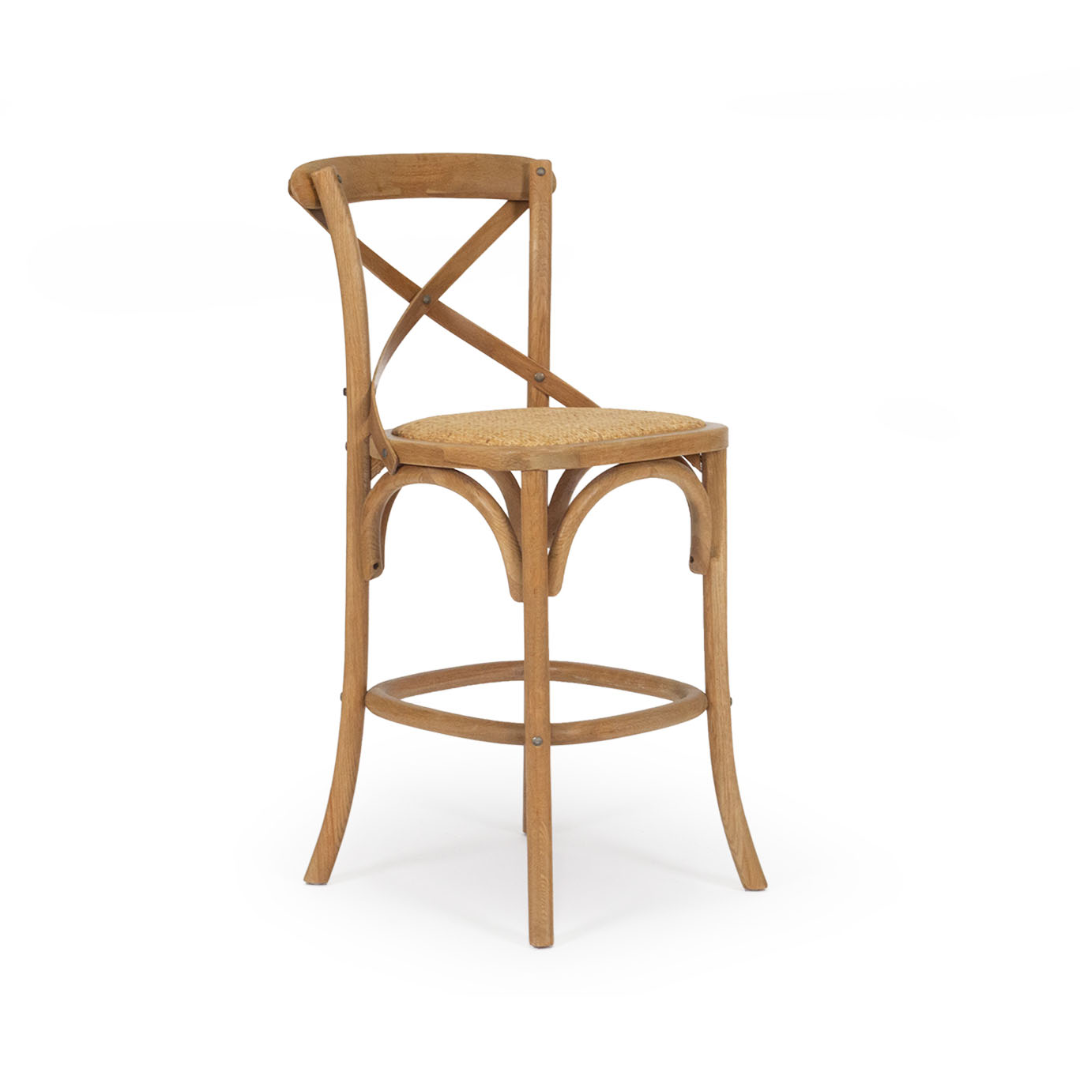 Side view of the Malta X Back Barstool in Natural Oak showing its sturdy frame and clean lines