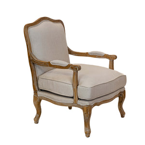 Ridley Chateaux Accent Chair with a Bergère-inspired design, featuring plush cushions and a carved wooden frame