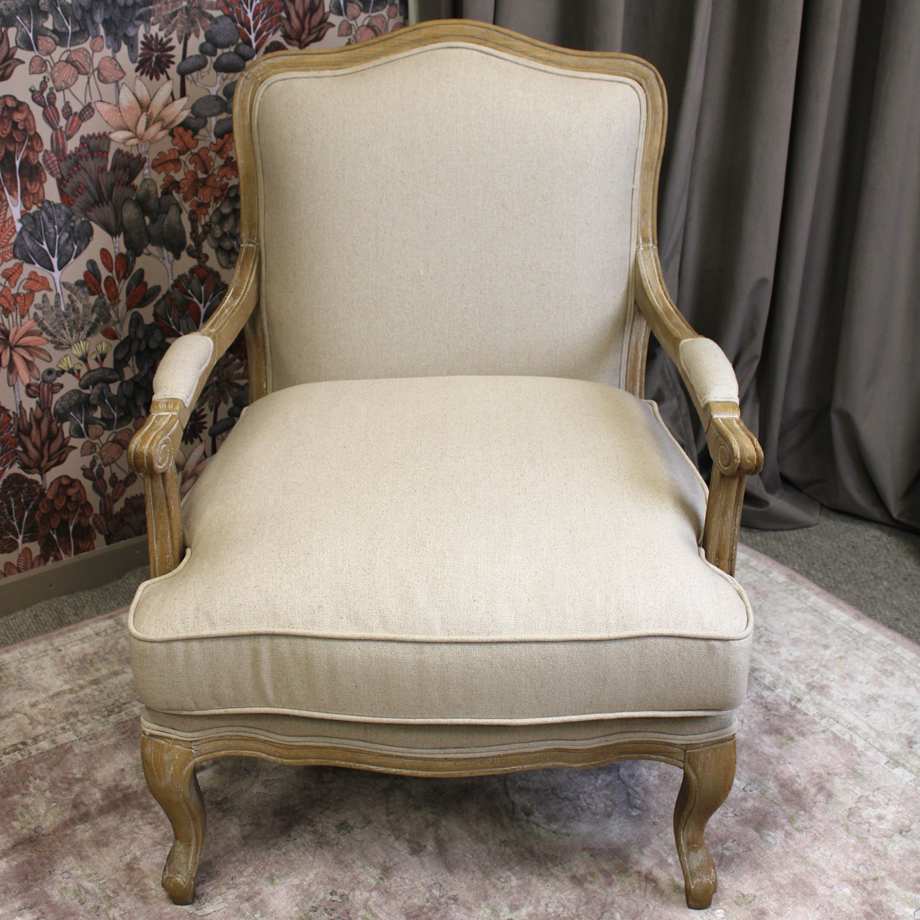 Ridley Chateaux Accent Chair in a Bergère-inspired design, with a carved wooden frame