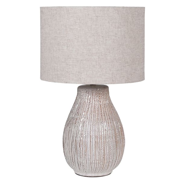 Textured Cream Bulbous Table Lamp with Linen Shade – Flanagan Kerins