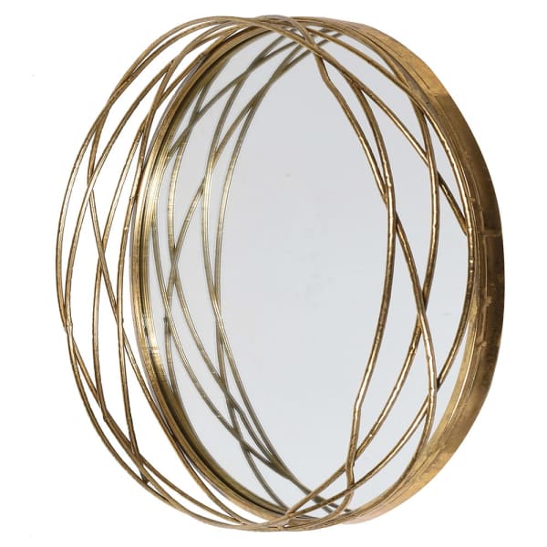 Wavy Gold Round Mirror with Intricate Wire Design