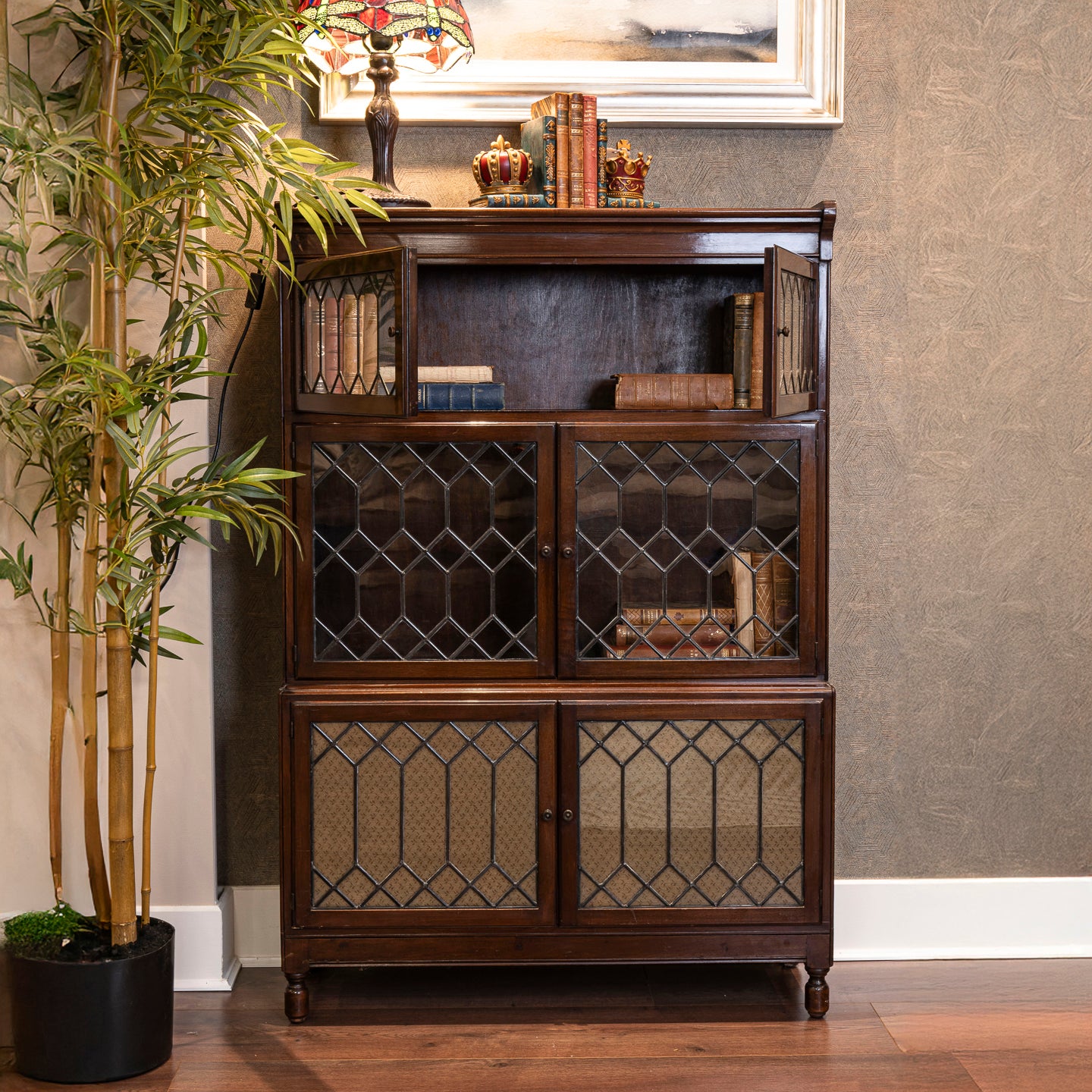 Leaded Glass Sectional Bookcase