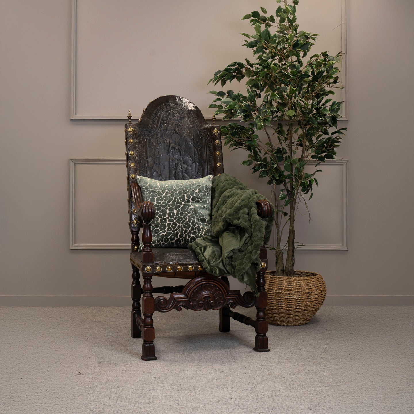 Early 19th Century Carved Oak Hall Chair