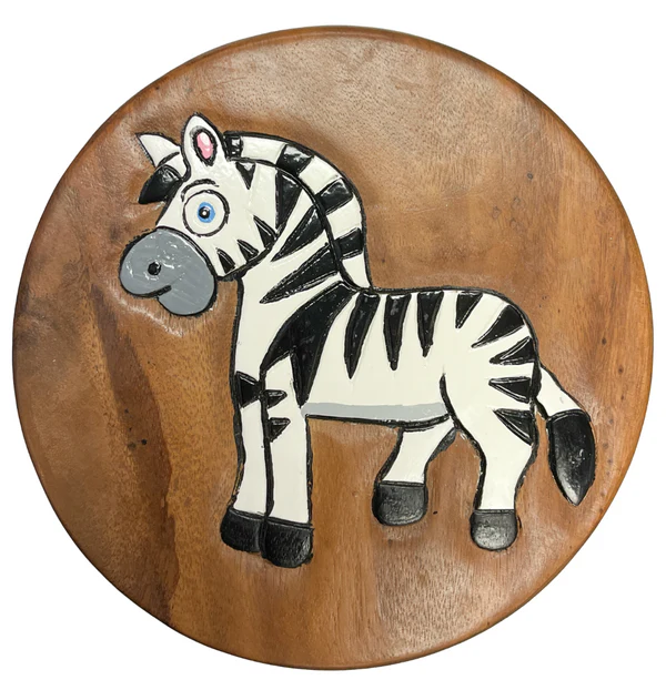 Childrens Handmade Wooden Stool -Zebra