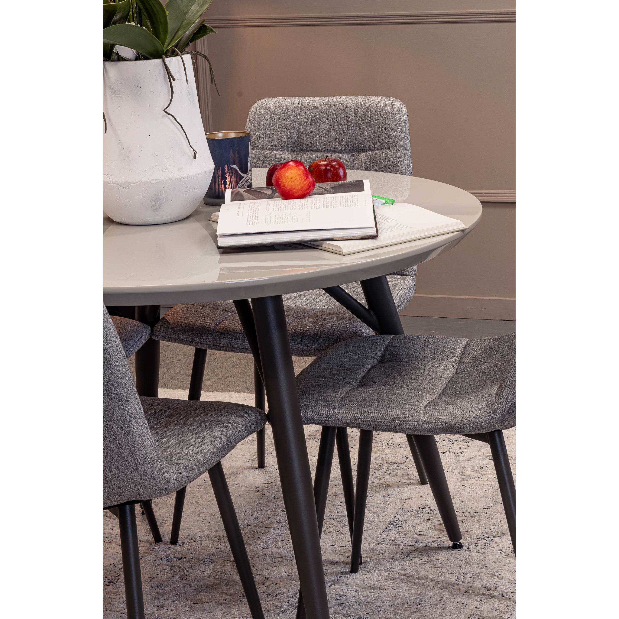 Lola Round Dining table and 4 x Light Grey Oslo Dining chairs - Bundle Deal