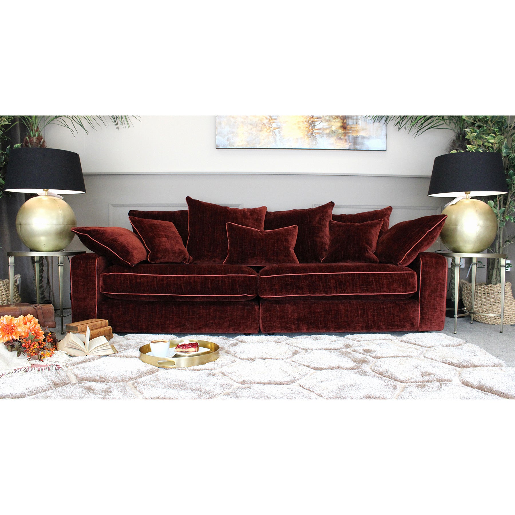 Marilyn Large Split Sofa in Zelda burgundy inspired by the Manhattan sofa